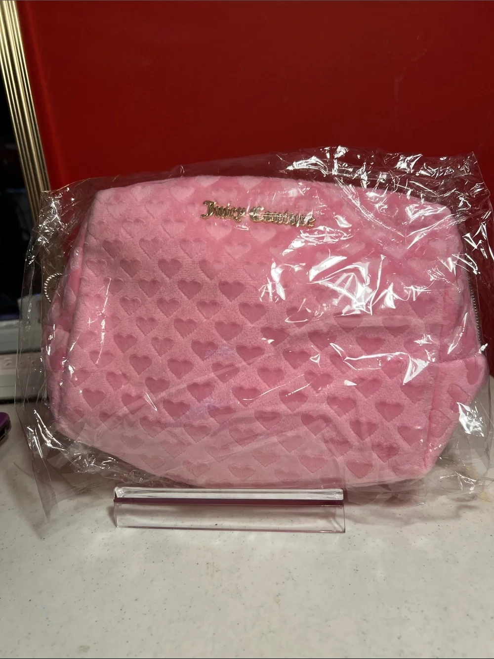 Juicy Couture Pink Quilted Heart Cosmetic Case with Gold Logo